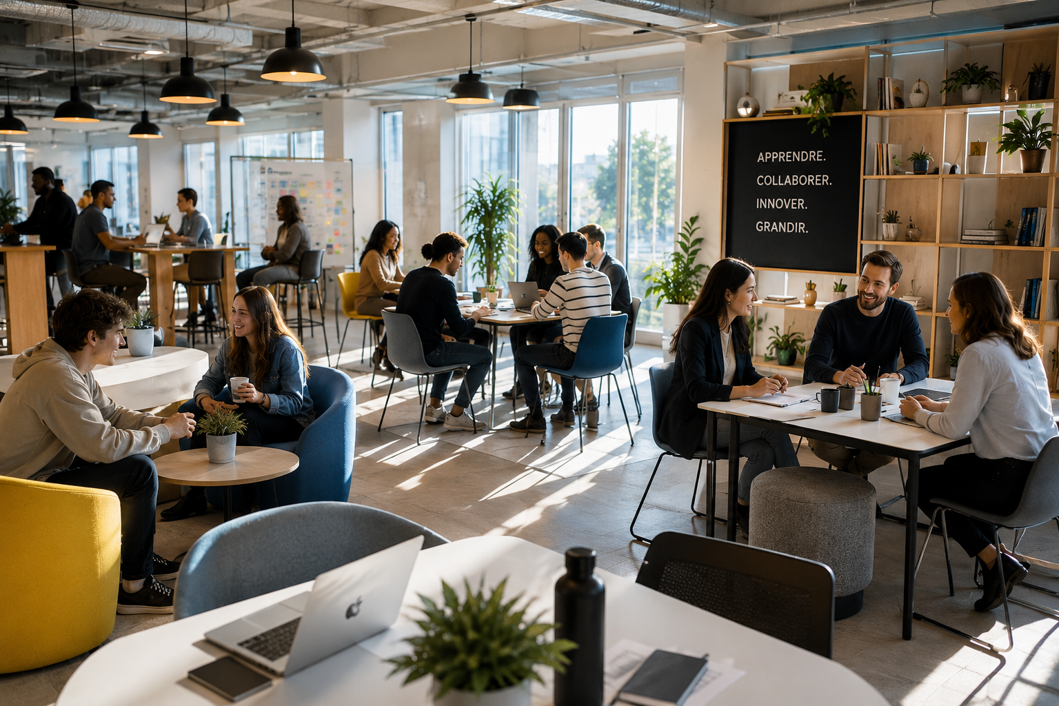 Apprenant présentant un projet devant un groupe.
