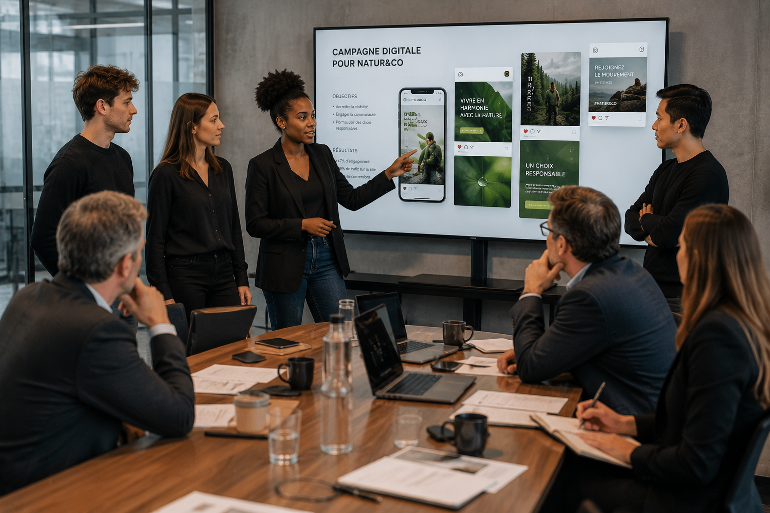 Présentation professionnelle devant des partenaires.