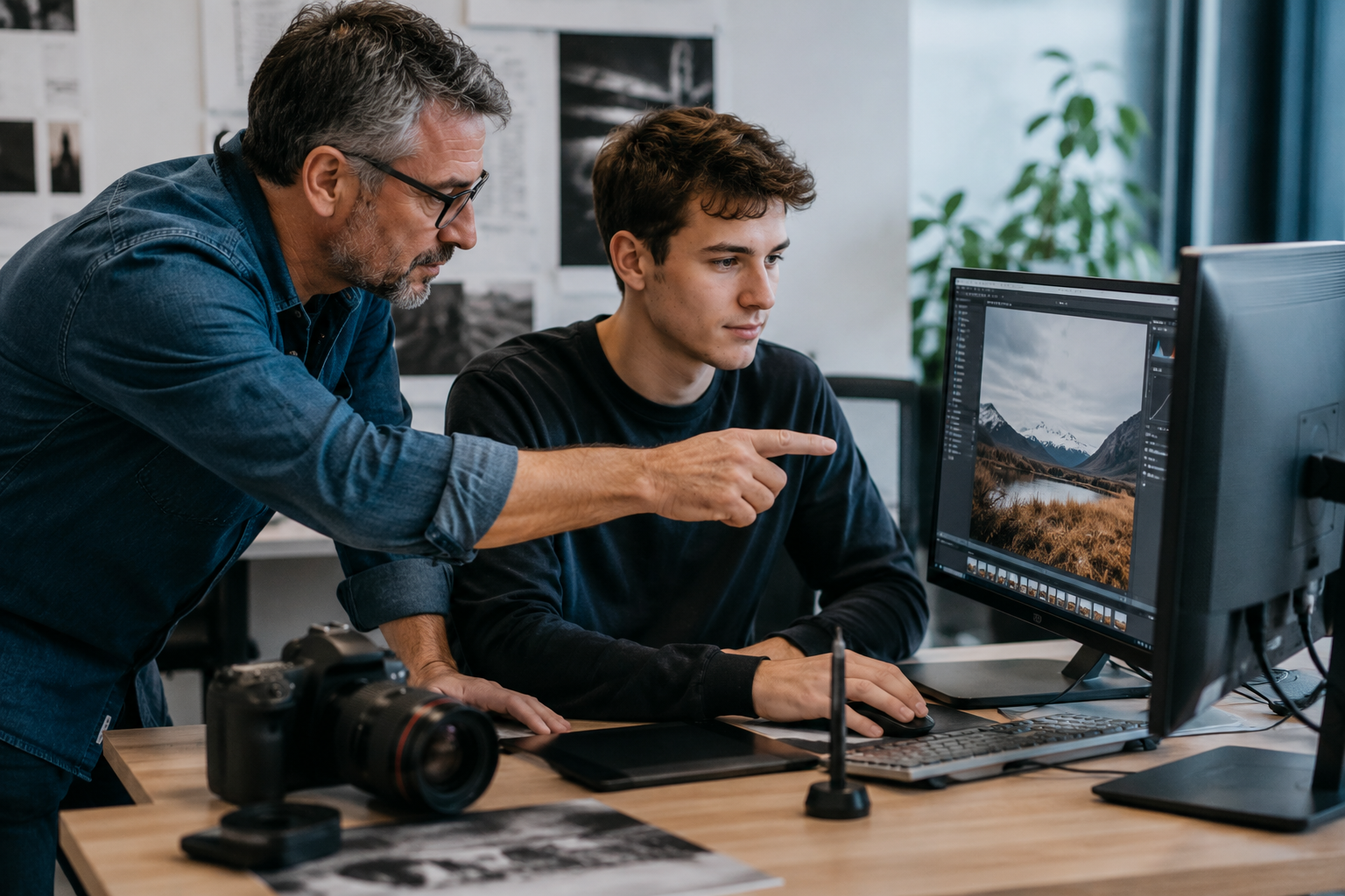Professionnel accompagnant un jeune talent dans l’acquisition d’une compétence.